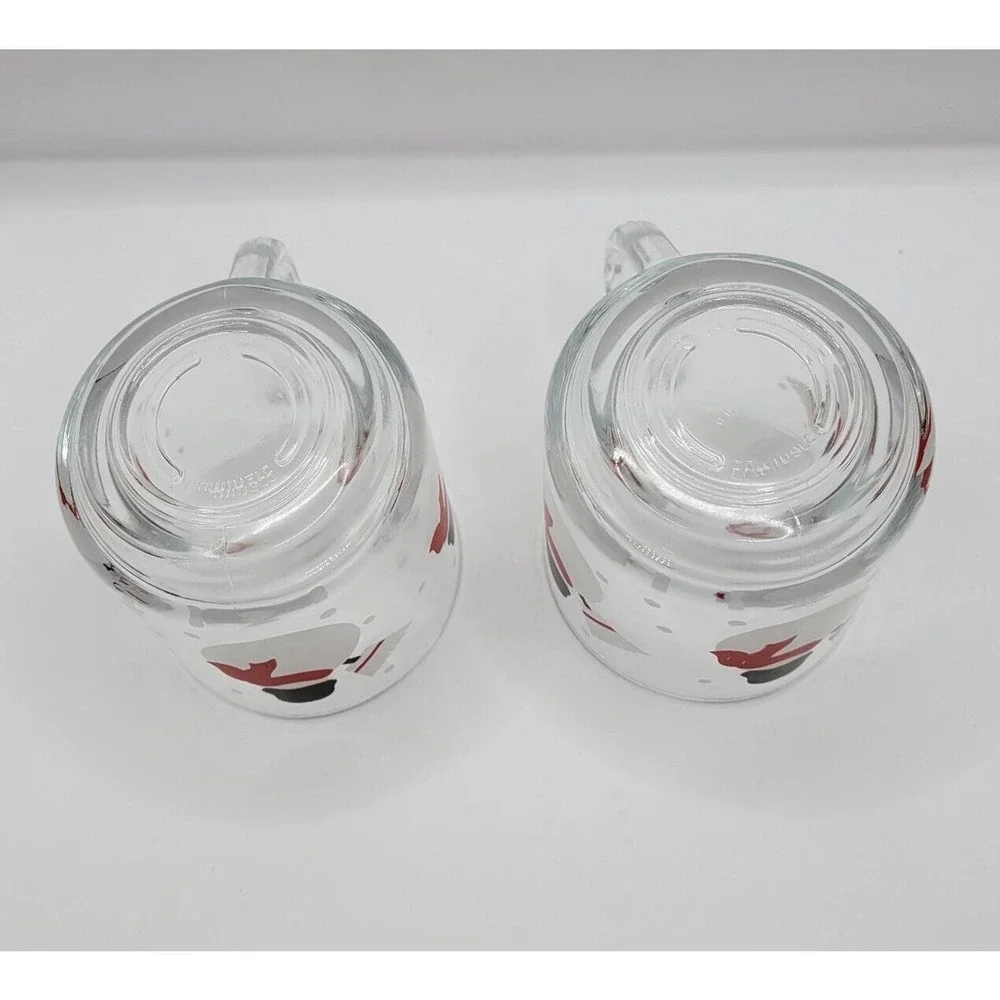 Pair Of 2 Crate & Barrel Luminarc Snowman Snowflakes 10 Oz Glass Coffee Tea Mugs